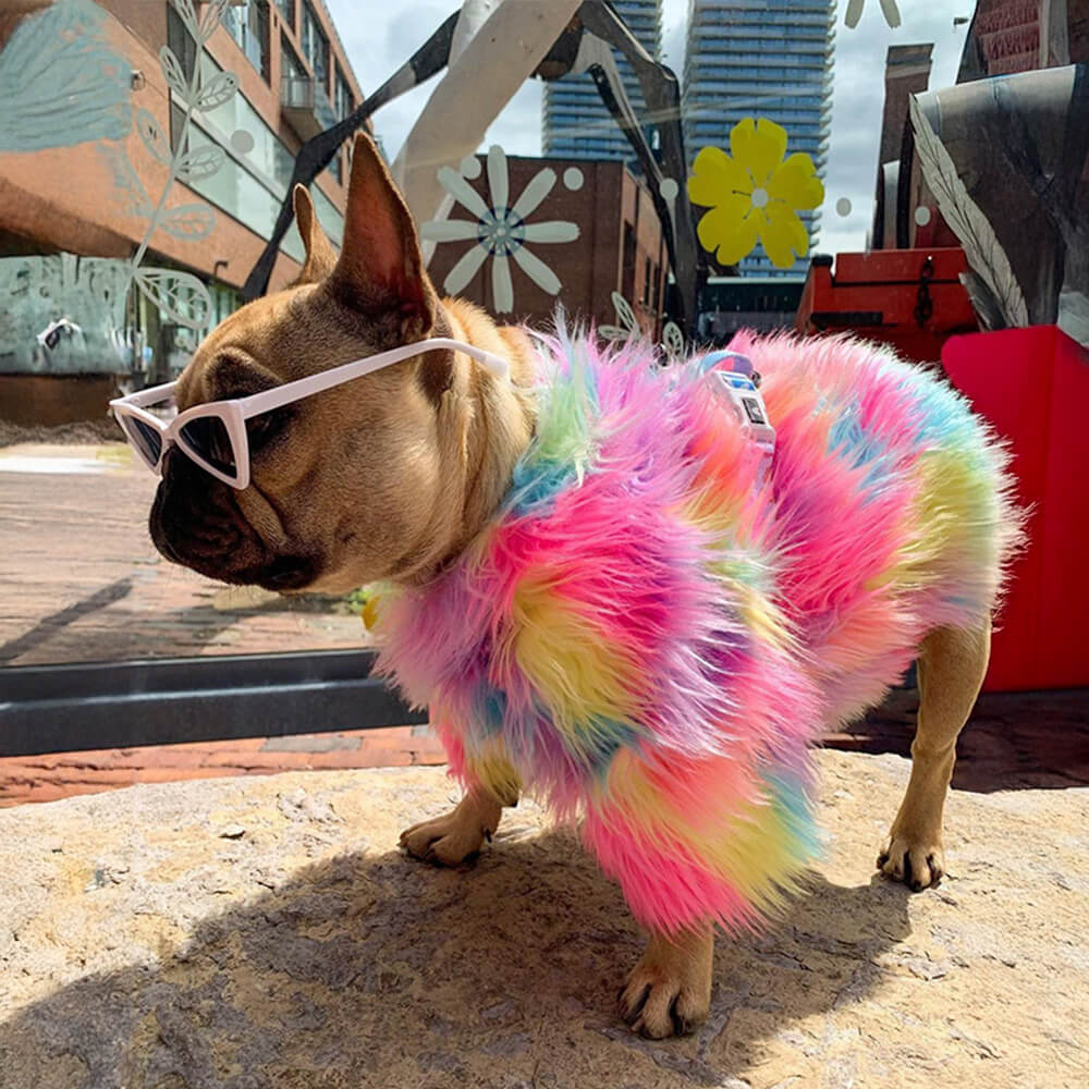 Stylish Colorful Faux Fur Fluffy Rainbow Dog Coat