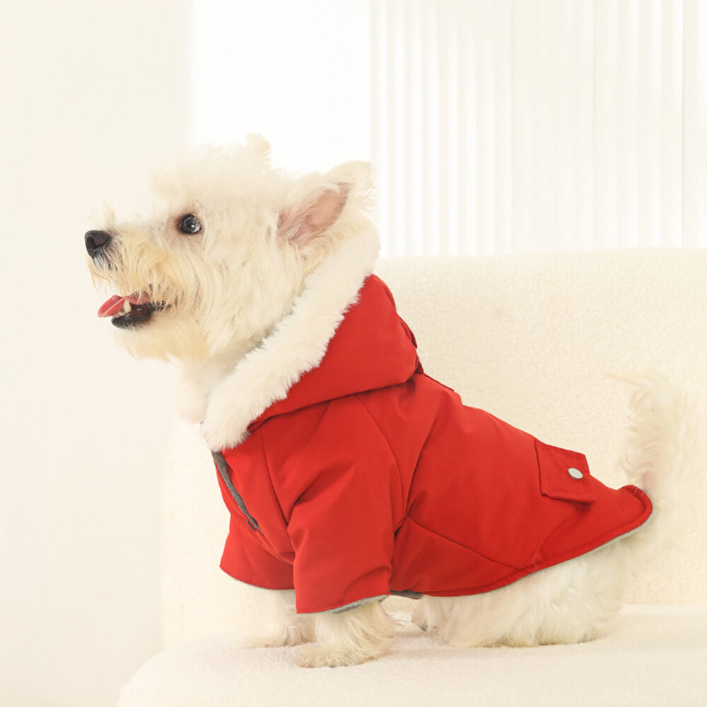 Ultra-Warm Faux Fur Lining Windproof Hooded Dog Coat