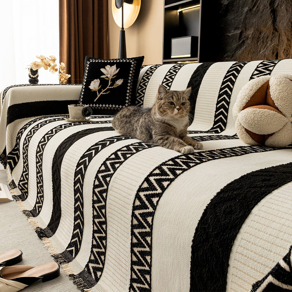 Venus Striped Geometric Chenille Full-Cover Throw Couch Cover