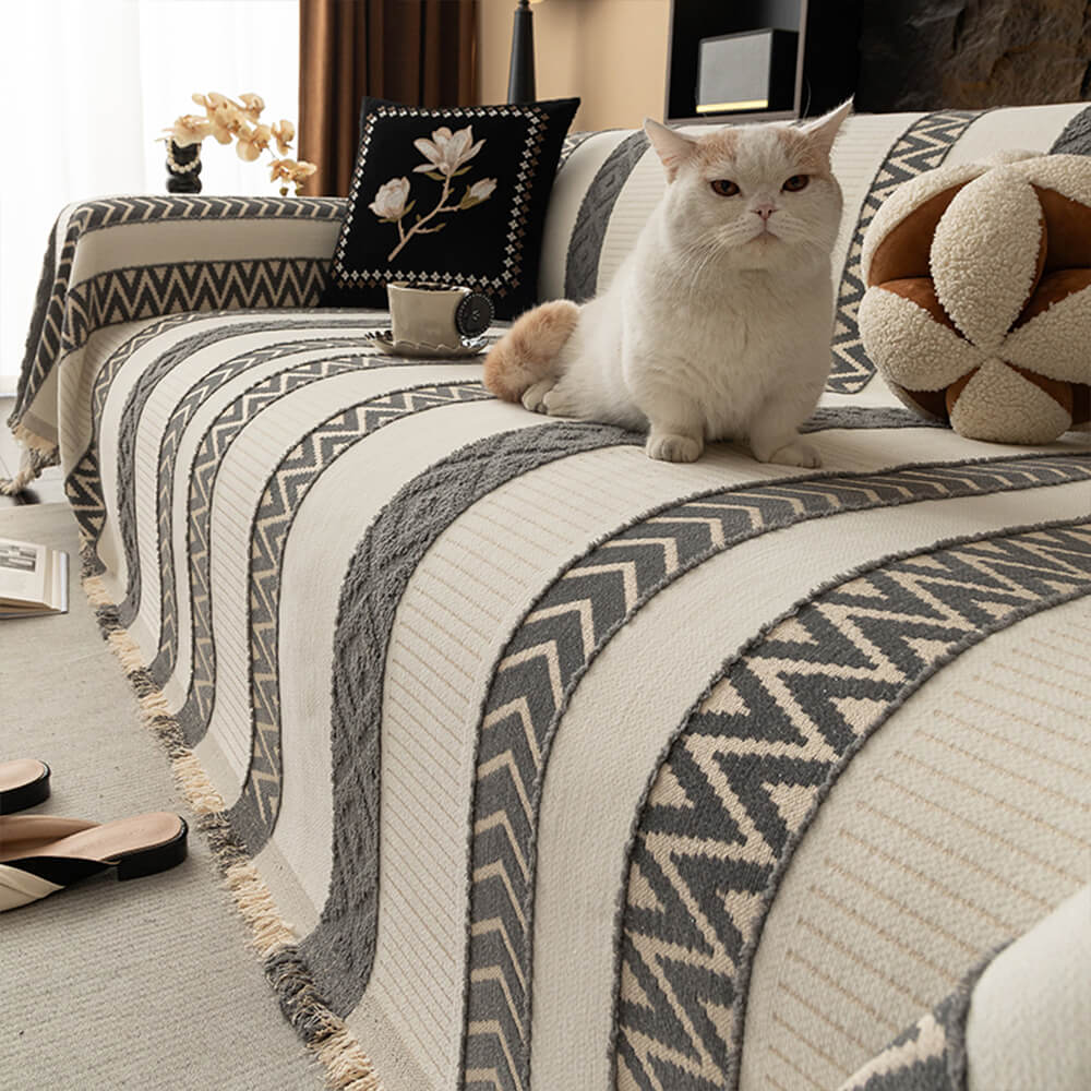 Venus Striped Geometric Chenille Full-Cover Throw Couch Cover
