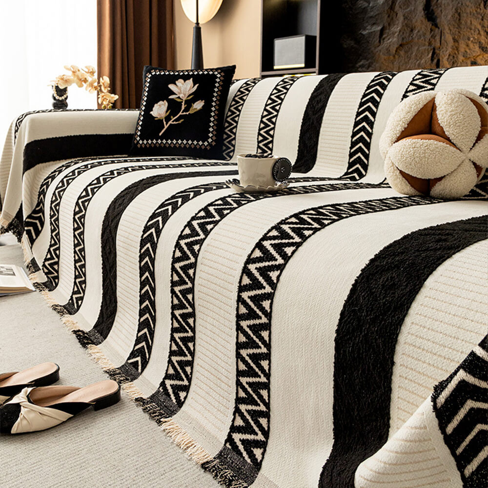 Venus Striped Geometric Chenille Full-Cover Throw Couch Cover