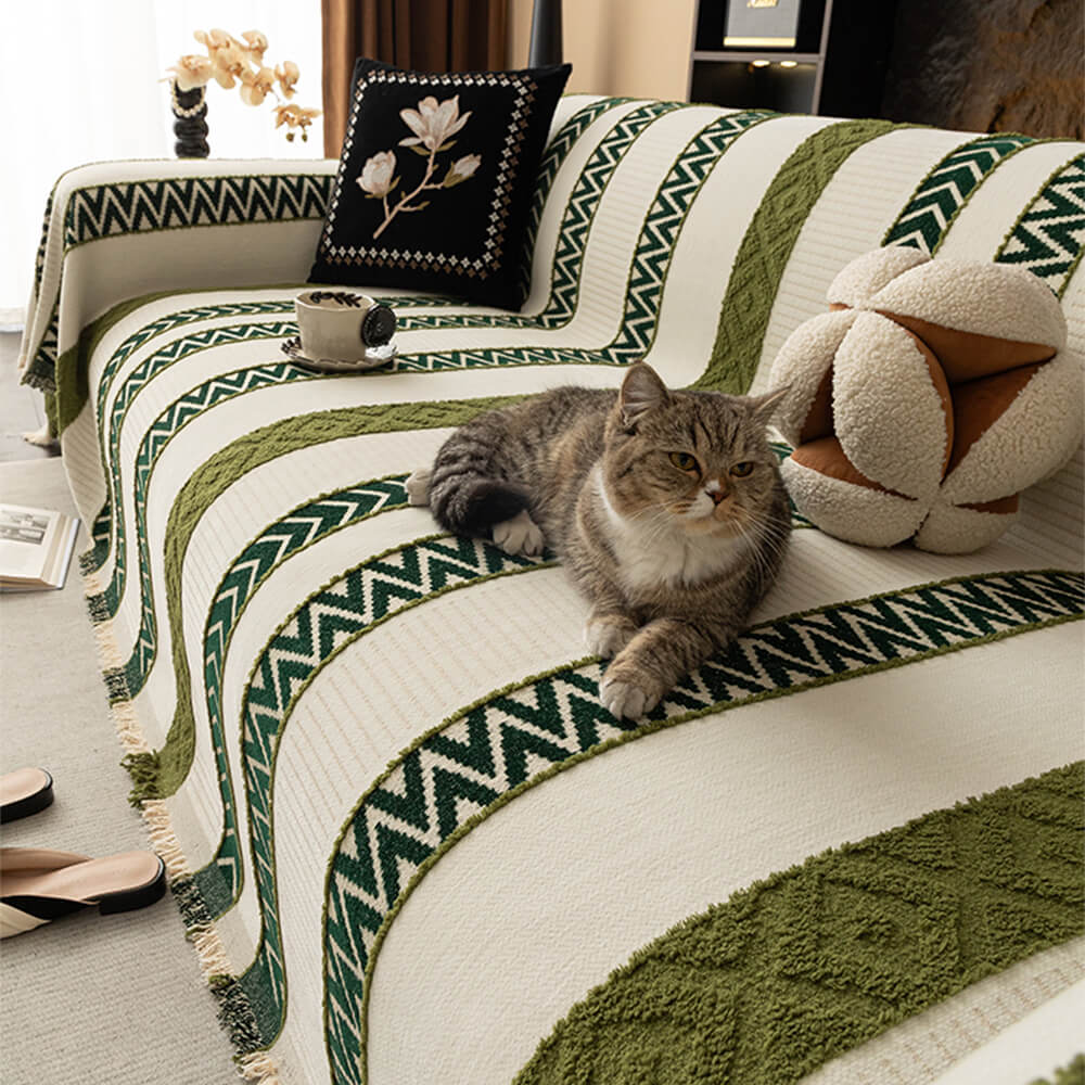Venus Striped Geometric Chenille Full-Cover Throw Couch Cover