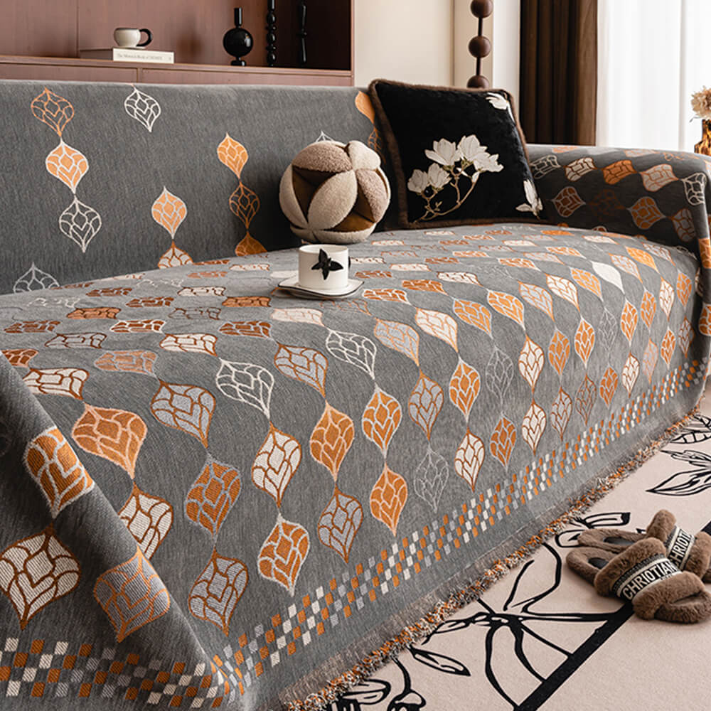 Vintage Classic Leaf Chenille Cozy Sofa Scratch-Resistant Throw Couch Cover