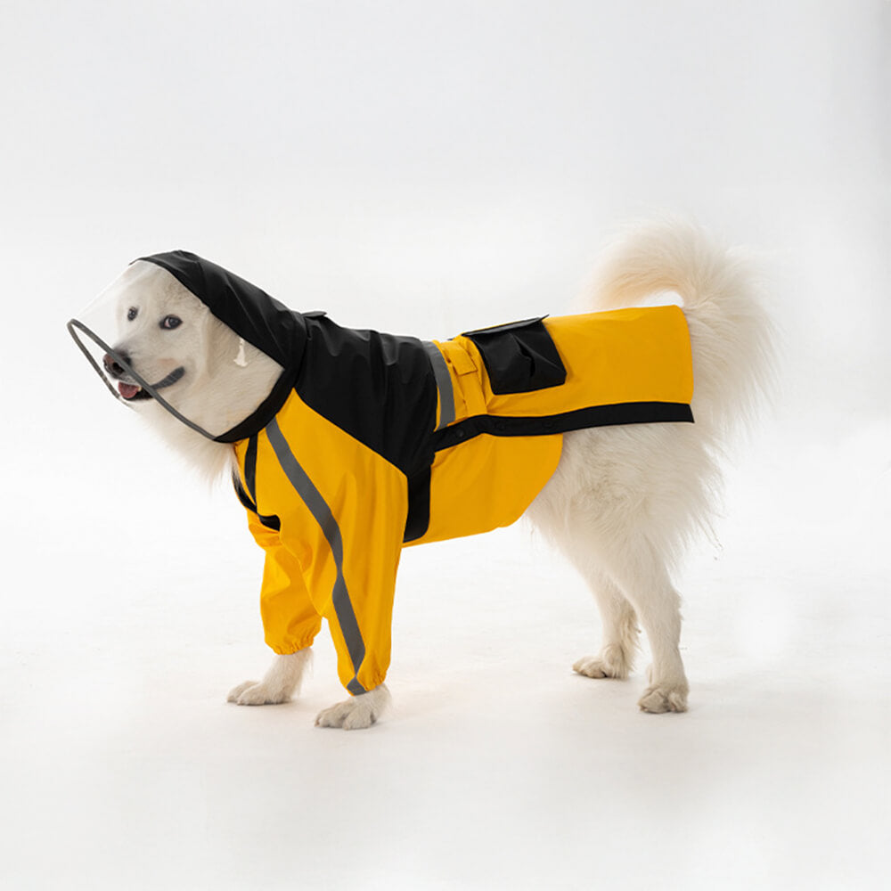 Waterproof Reflective Adjustable Fit Transparent Brim Dog Hooded Raincoat