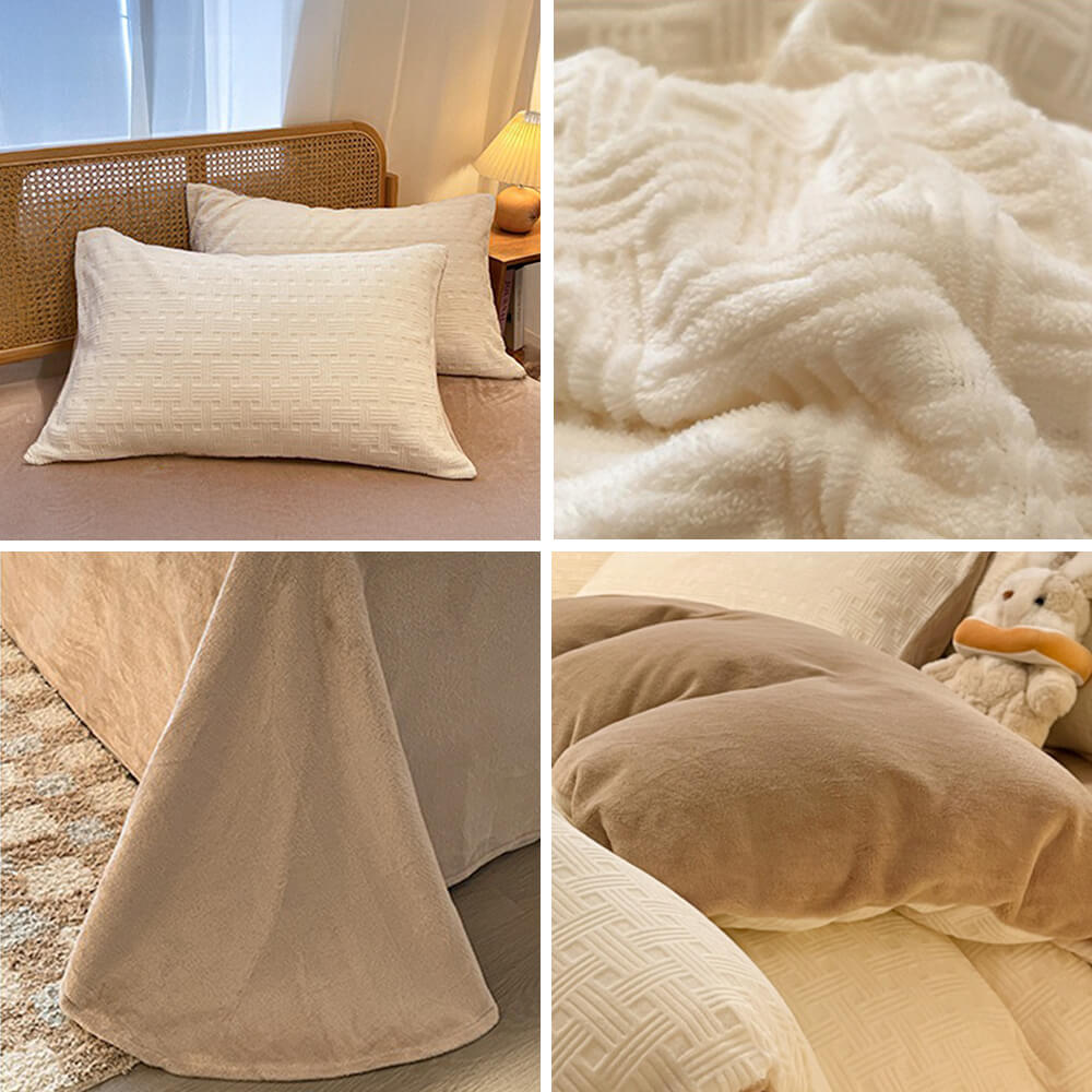 Woven Texture Ultra-Soft Milk Velvet Warm Bed Sheet Set