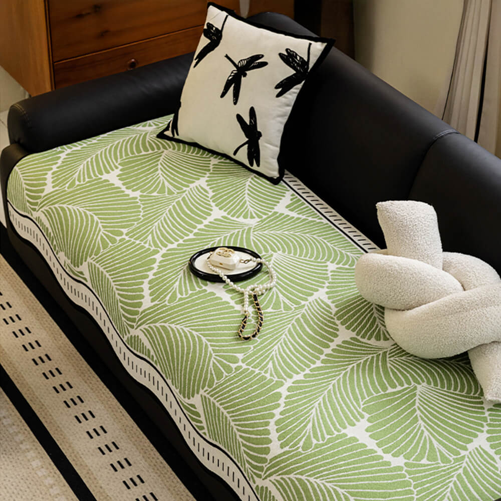 Banana Leaf Pattern Non-Slip Chenille Straight Couch Cover