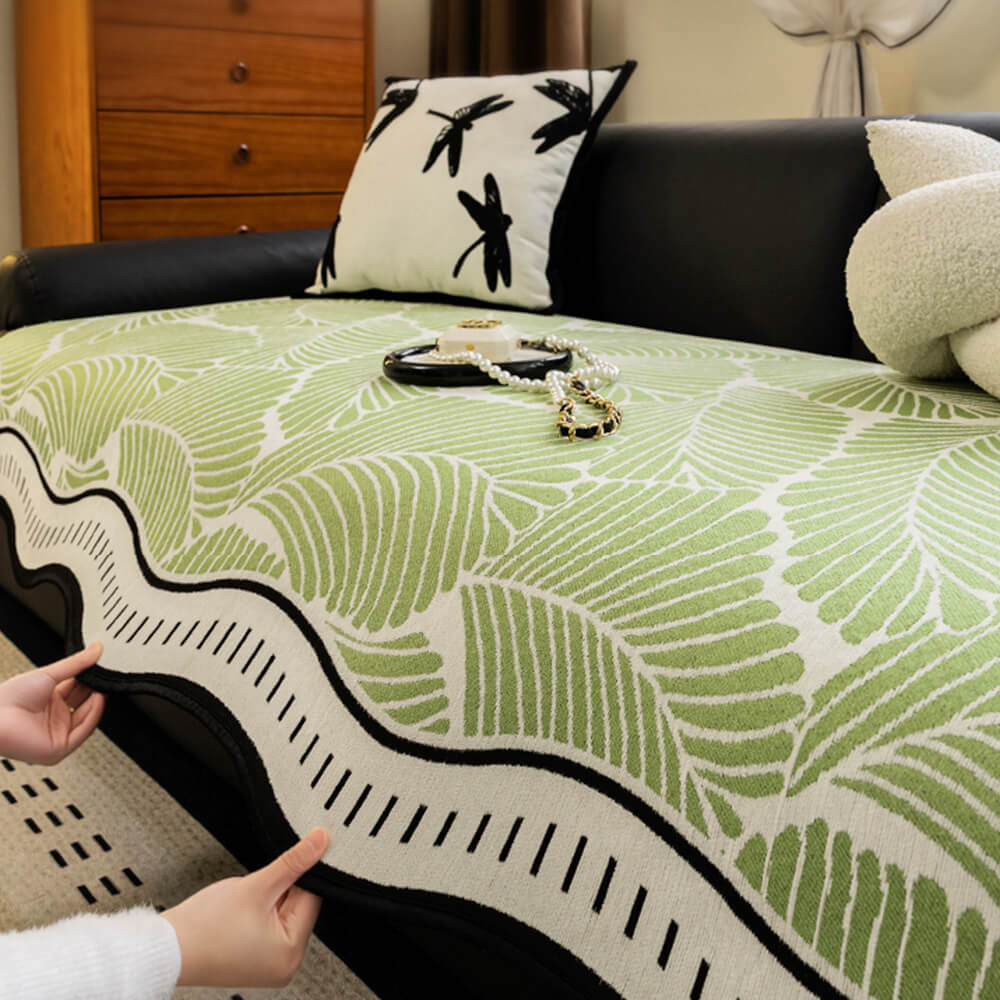 Banana Leaf Pattern Non-Slip Chenille Straight Couch Cover