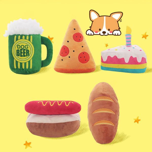 Plush Pizza Hot Dog Food Food Shaped Squeaky Chew Dog Toy