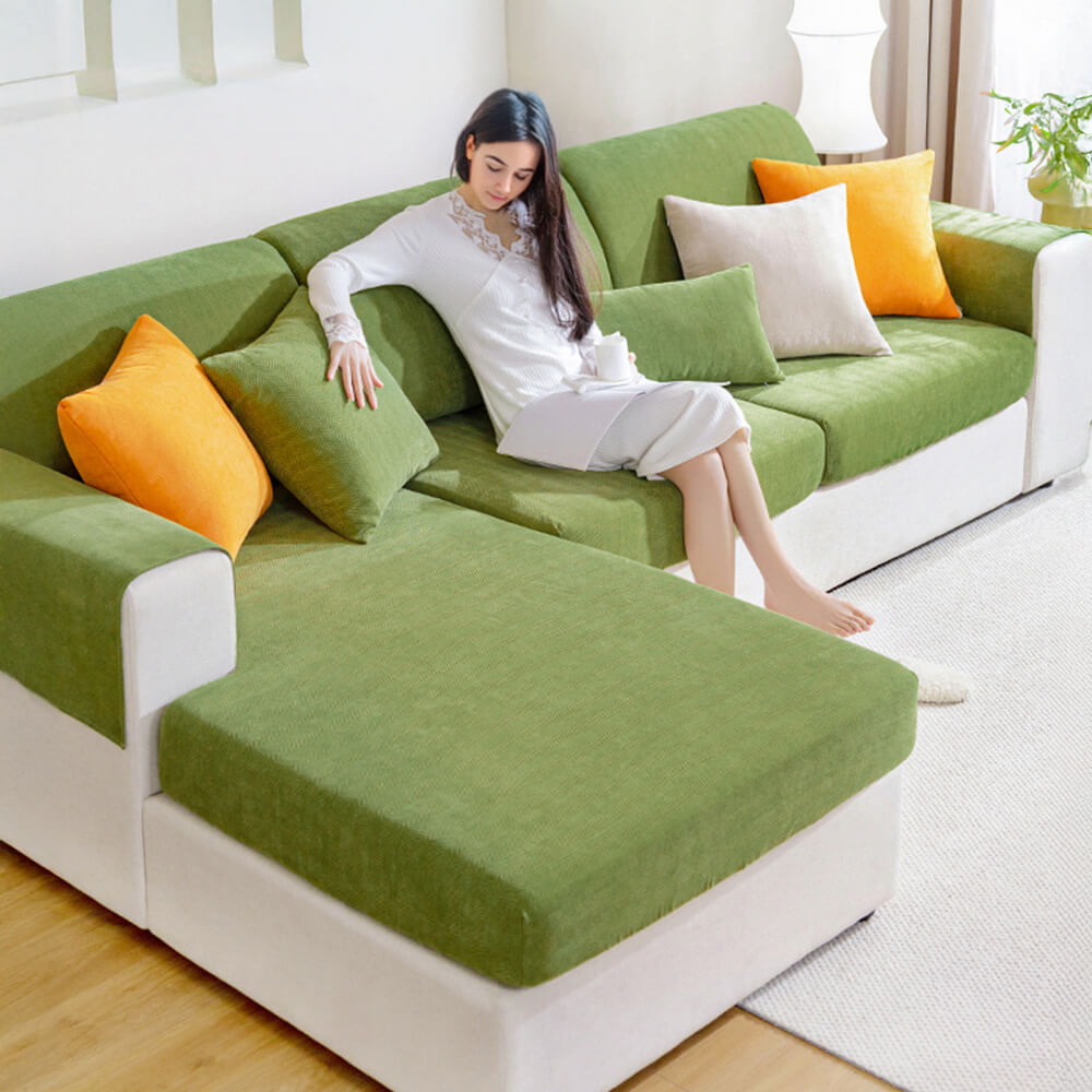 Herringbone chenille elástica cobertura completa contra la cubierta mágica anti-slip cubierta del sofá