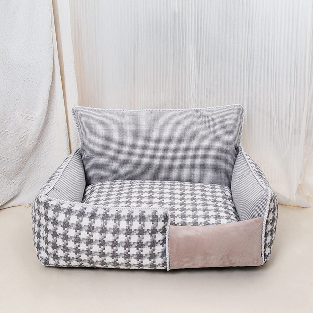 Luxury Houndstooth Cotton-Linen All Seasons Comfort Comfort Dog & Cat Sofa Bed