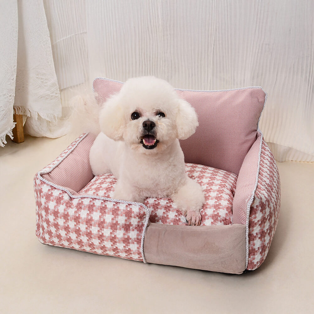 Luxury Houndstooth Cotton-Linen All Seasons Comfort Comfort Dog & Cat Sofa Bed