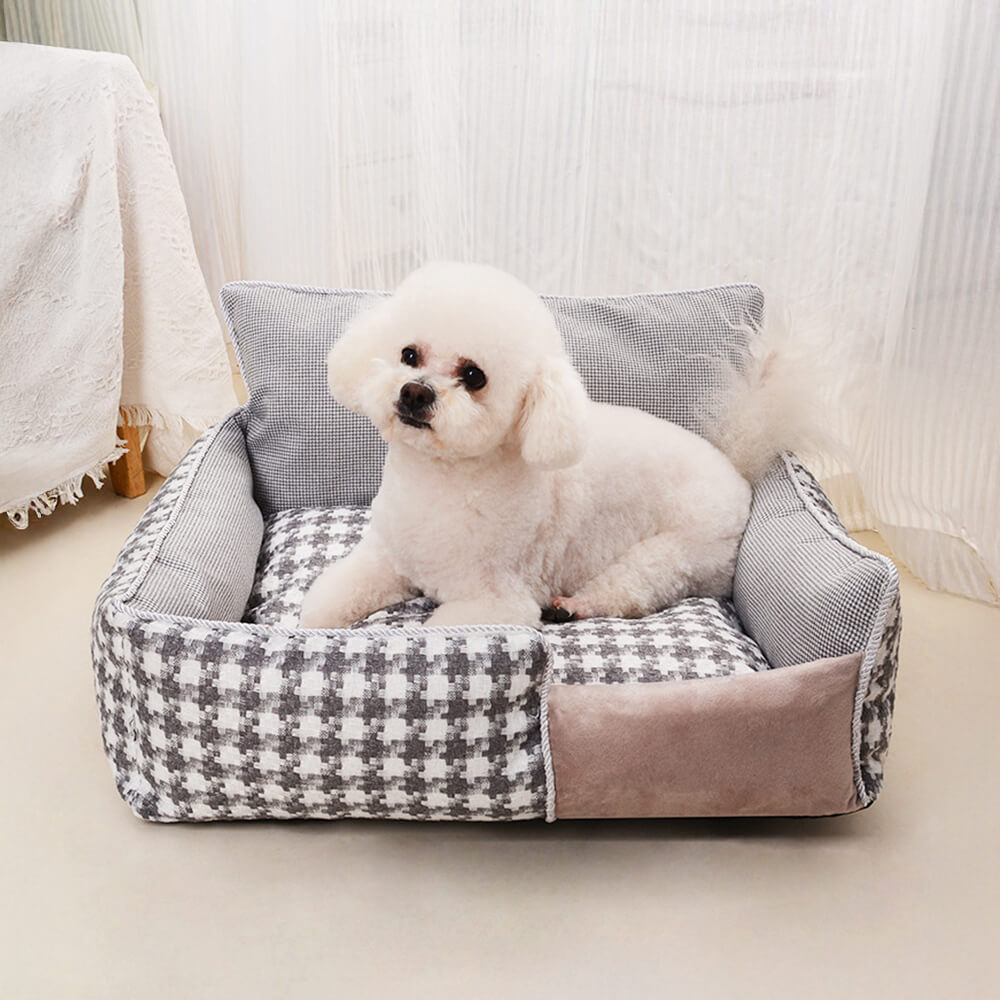 Luxury Houndstooth Cotton-Linen All Seasons Comfort Comfort Dog & Cat Sofa Bed