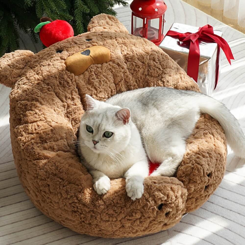Cama para gatos festiva y adorable de felpa con forma de manzana