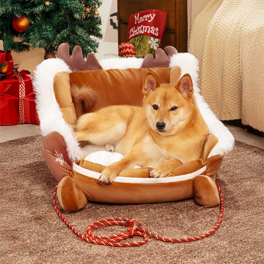 Cama de perros festivo de lujoso - trineo navideño