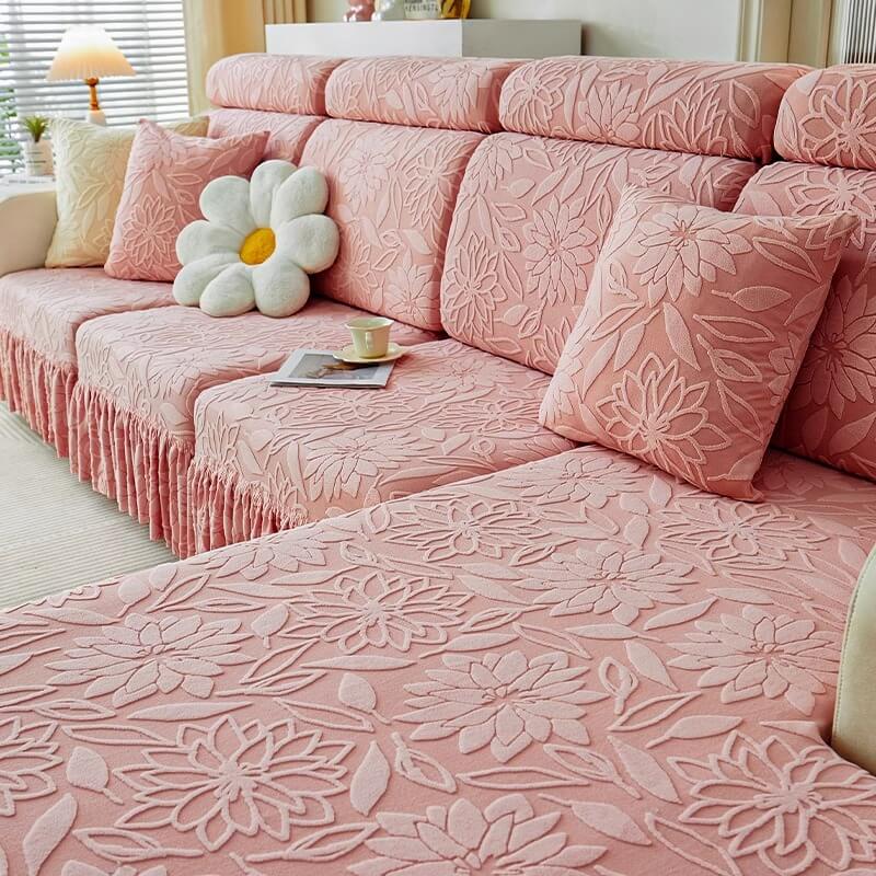 Full Wrap Flower Cozy Velvet Sofa Protector Couch Cover