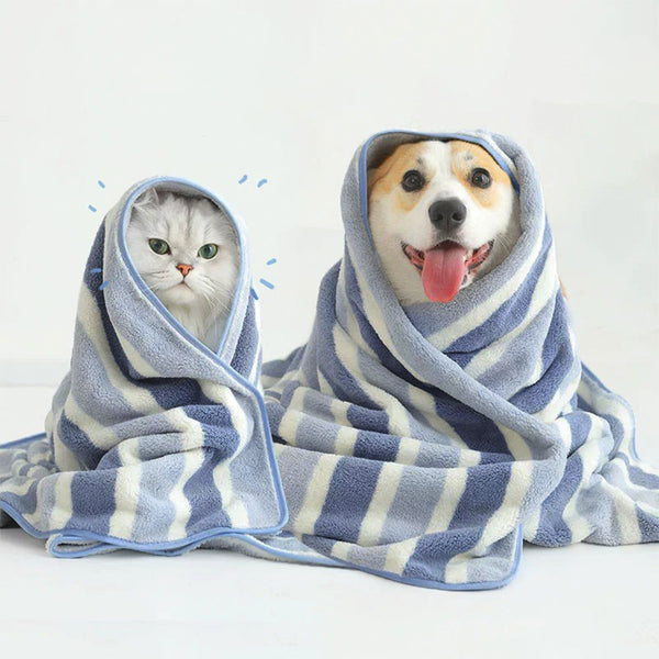 Toalla de baño de perro suave y de gato de secado absorbente a rayas
