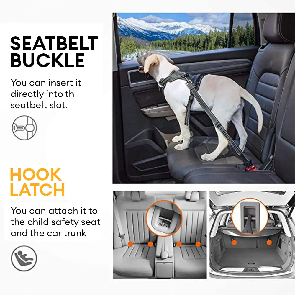 3 in 1 Dog Car Seat Belt Bungee With 360° Lockable Buckle & Hook Latch