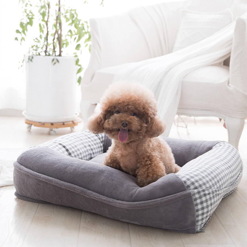 Canvas Coral Fleece Waterproof Full Surround Support Dog & Cat Bed