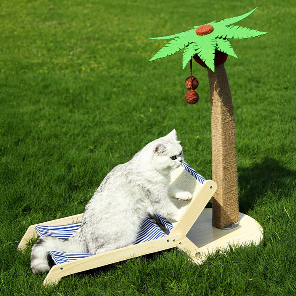 Cat Beach Vacation Lounger with Scratching Board