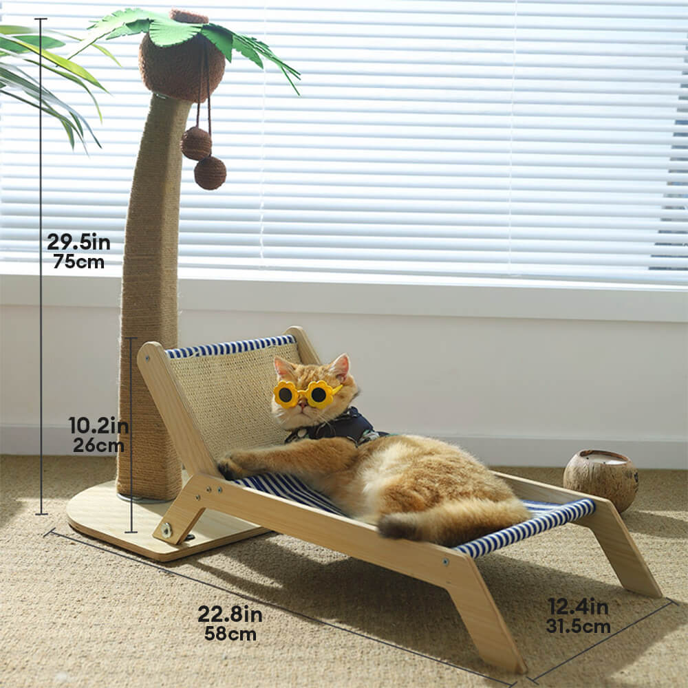 Cat Beach Vacation Lounger with Scratching Board