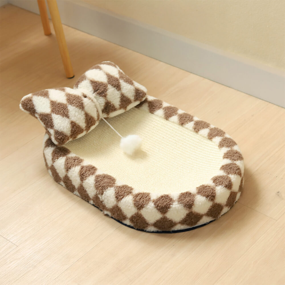 Checkerboard Sisal Cat Bed with Integrated Scratching Board – Stylish and Durable