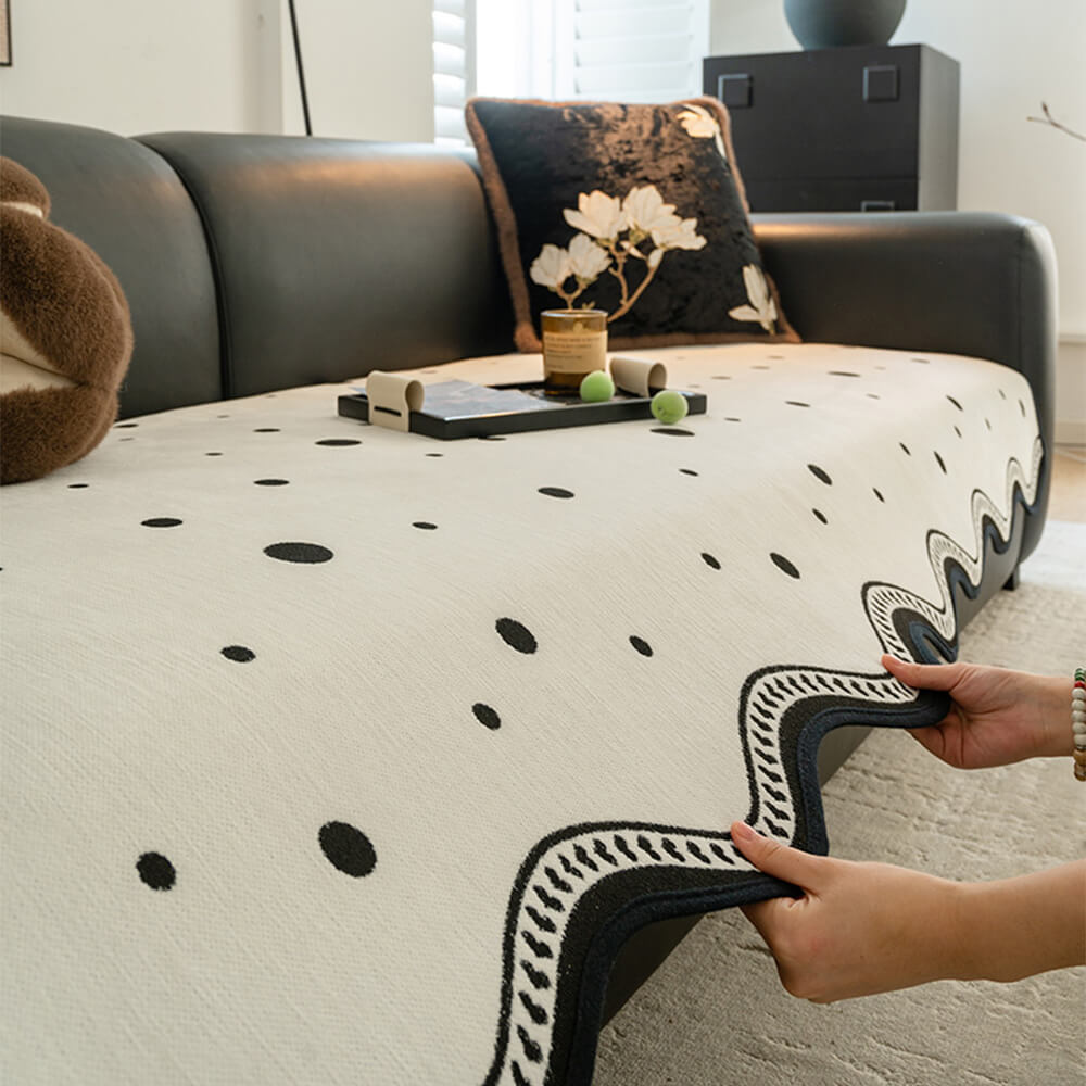 Chenile Fabric Sofa Protector Wavy Edge Non-Slip Couch Cover