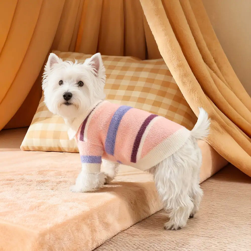 Color-Blocked Striped Faux Mink Fur Warm Dachshund Dog Sweater Suitable For Puppies