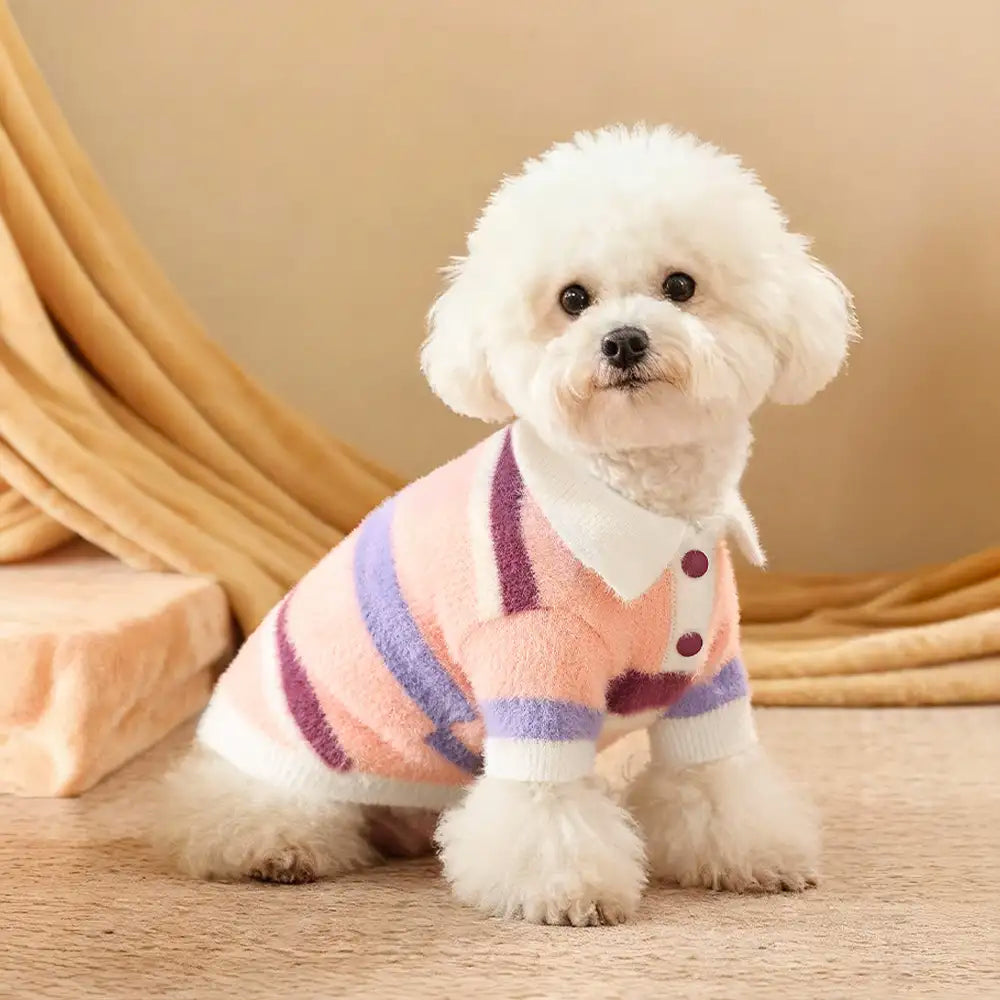 Color-Blocked Striped Faux Mink Fur Warm Dachshund Dog Sweater Suitable For Puppies