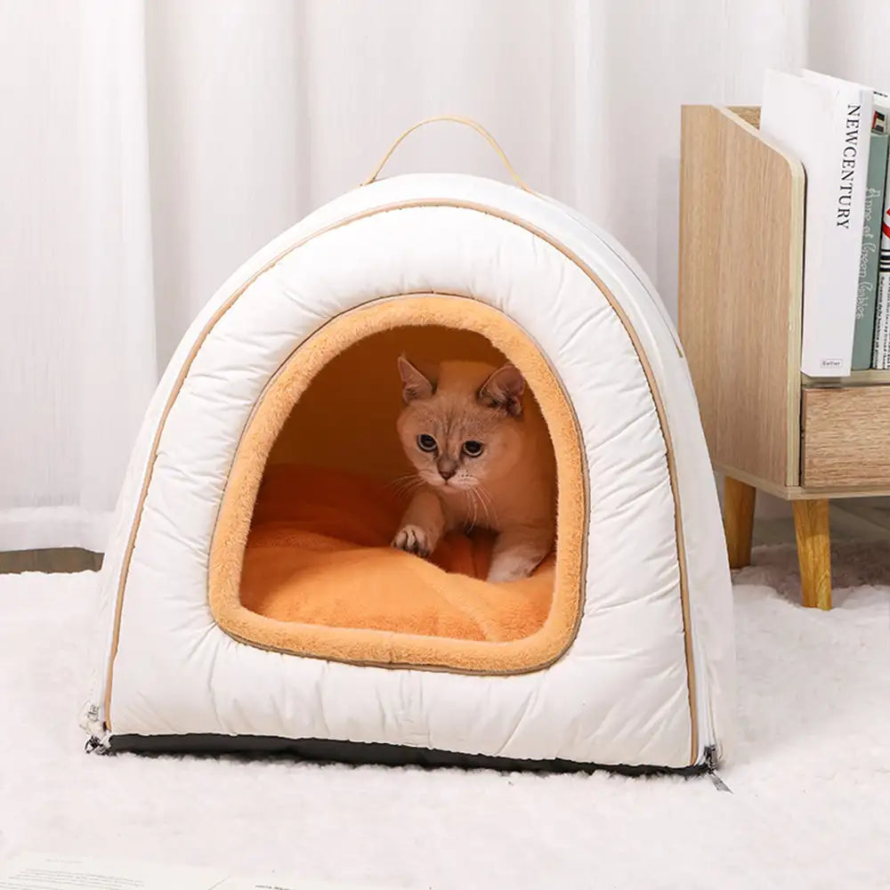 Cozy Enclosed Water-Repellent Washable Cat Cave Deep Sleep Dog Bed