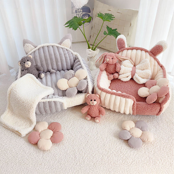 Cama de perro y gato de perros y gatos lavables y esponjosos de color rosa crema