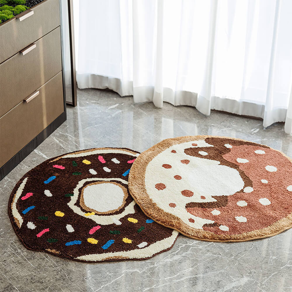 Alfombra decorativa antideslizante flocada para sala de estar con forma de donut