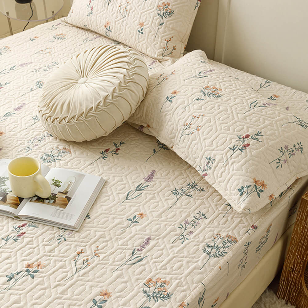 Elegant Floral Cotton Fitted Sheet Mattress Cover