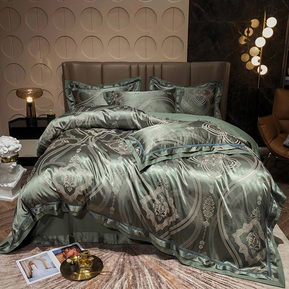 European-Inspired Jacquard Glossy Cotton Sateen Bed Sheet Set