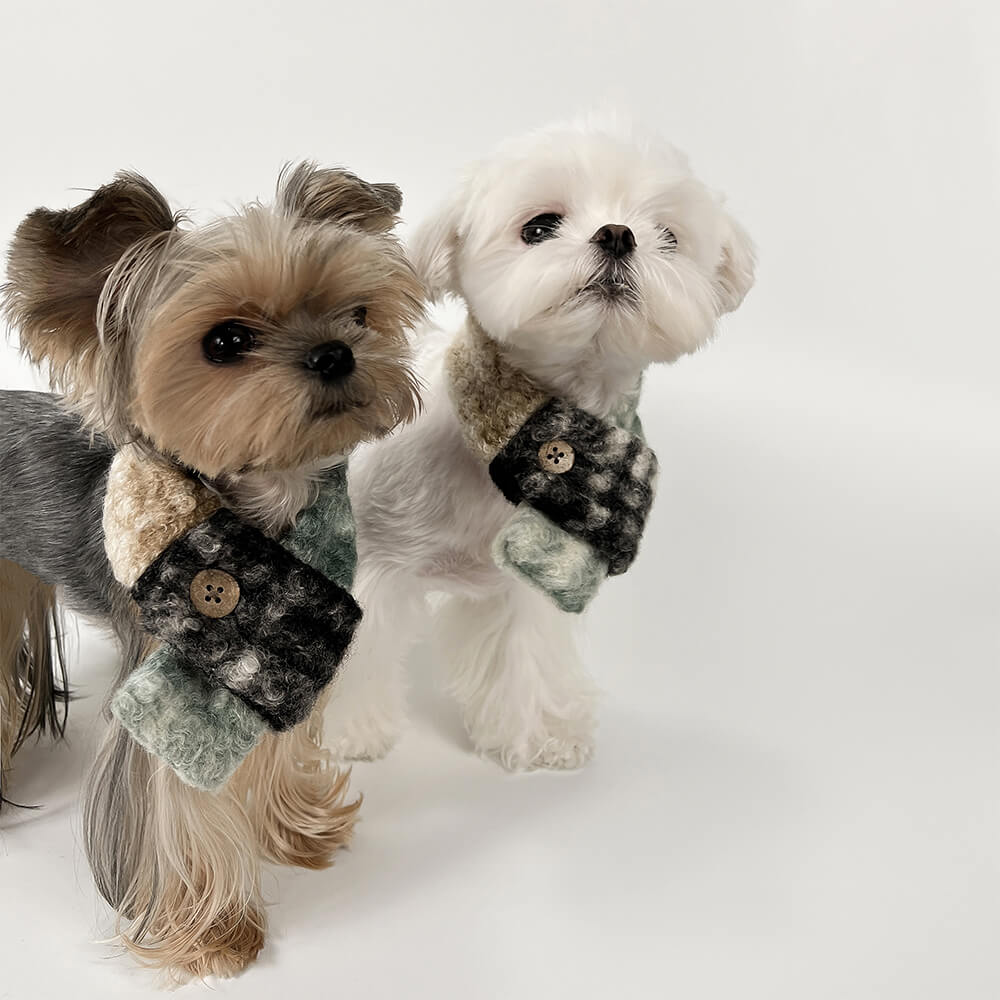 Fashionable Plaid Color Block Plush Warm Pet Scarf