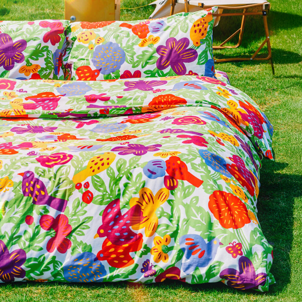 Funky Floral Playful Comfort Cotton Duvet Cover Bed Sheet Set