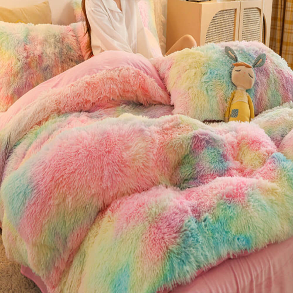 Gradient Fashion Long Plush Warm Bed Sheet Set