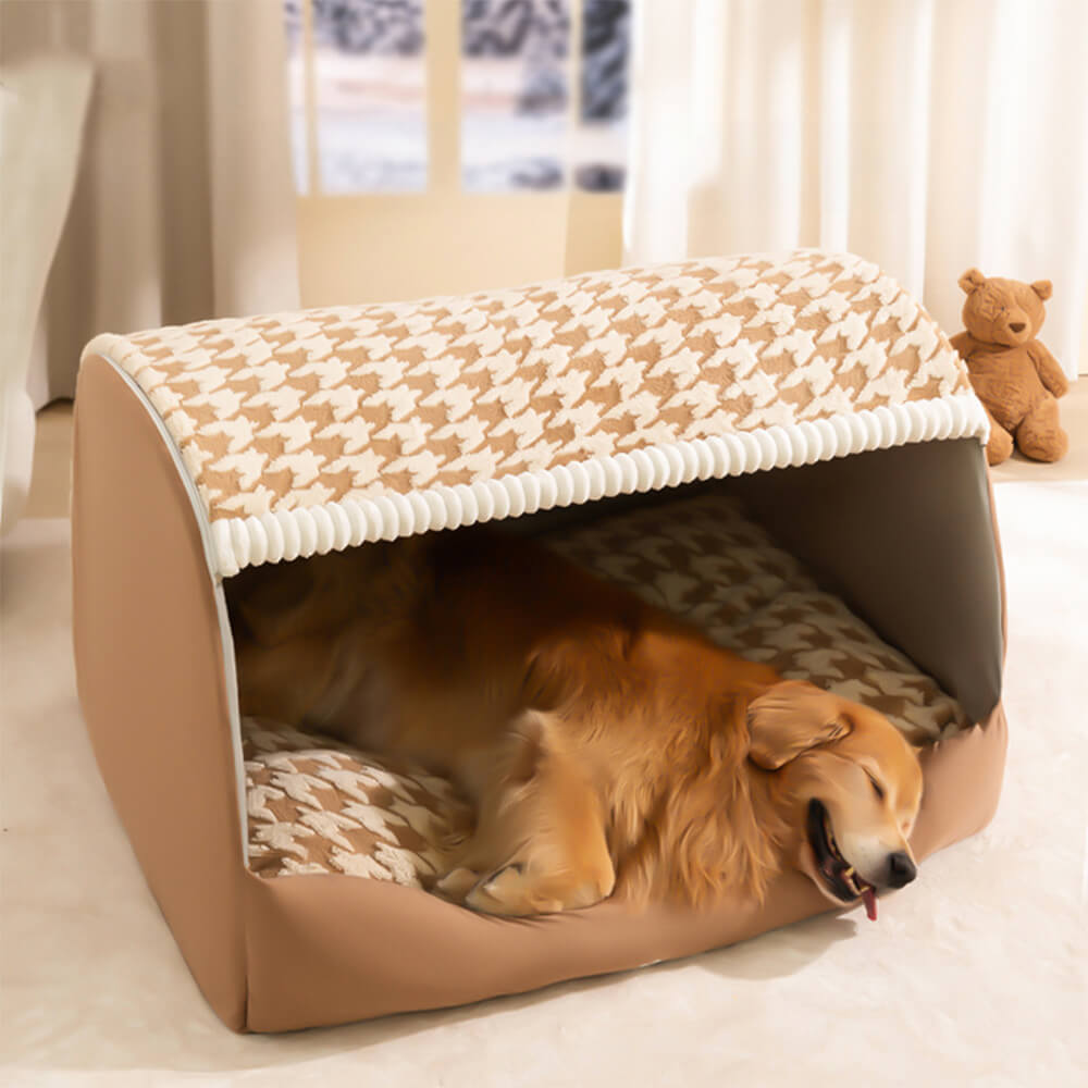 Houndstooth Detachable Washable Semi-Enclosed Large Dog Tent Bed