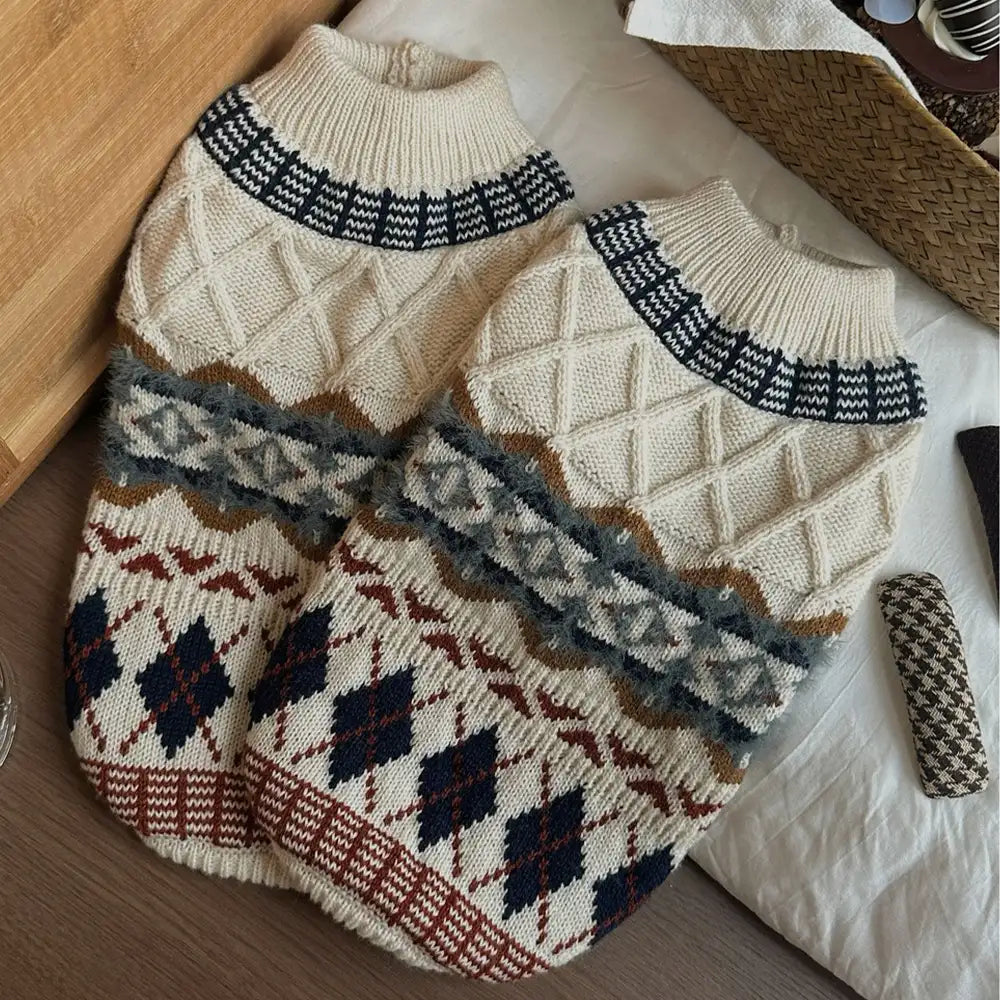 Knitted Fair Isle Diamond Dog Sweater