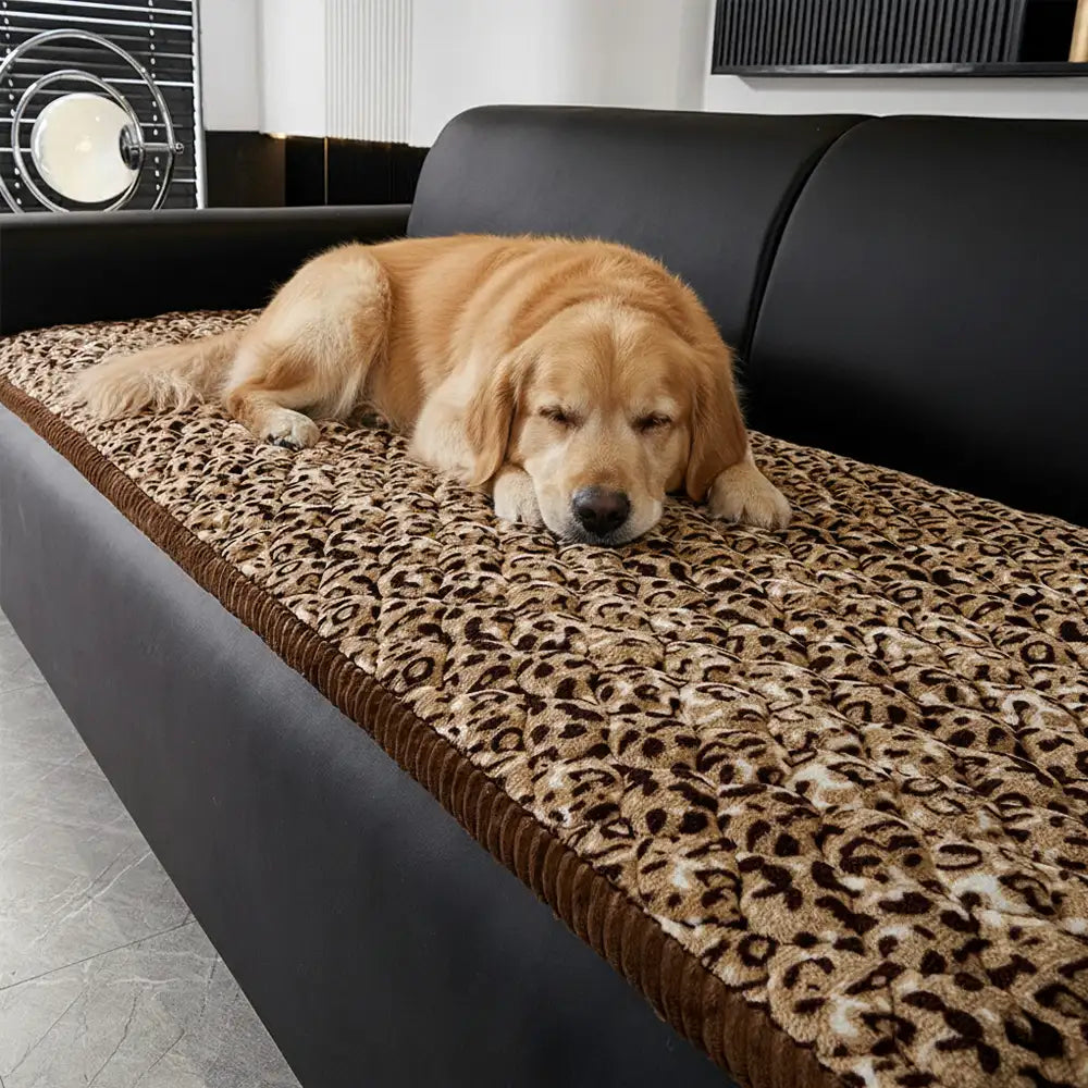 Leopard Print Plush Quilted Couch Cover