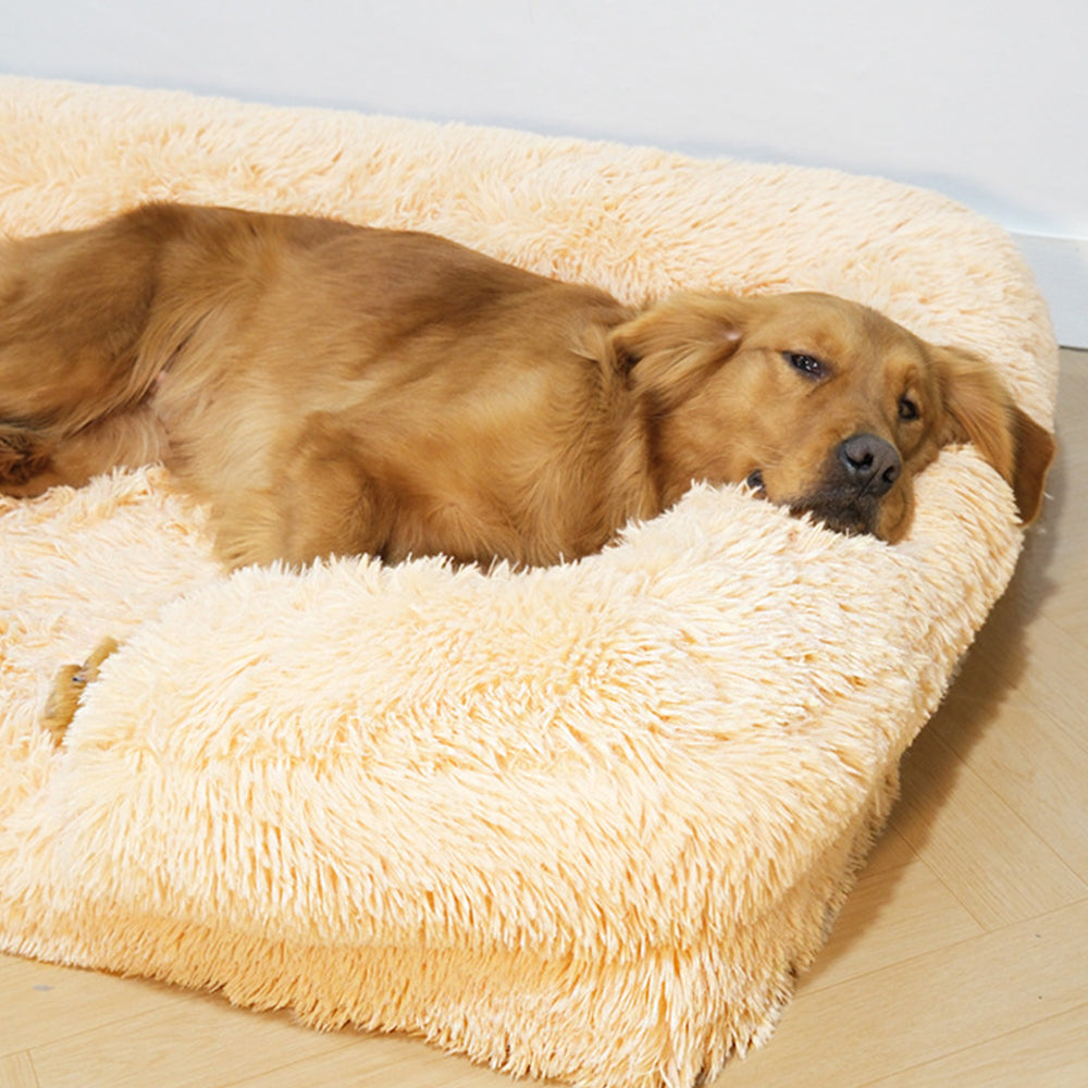 Long Plush - Square Surround Support Deep Sleep Dog Bed