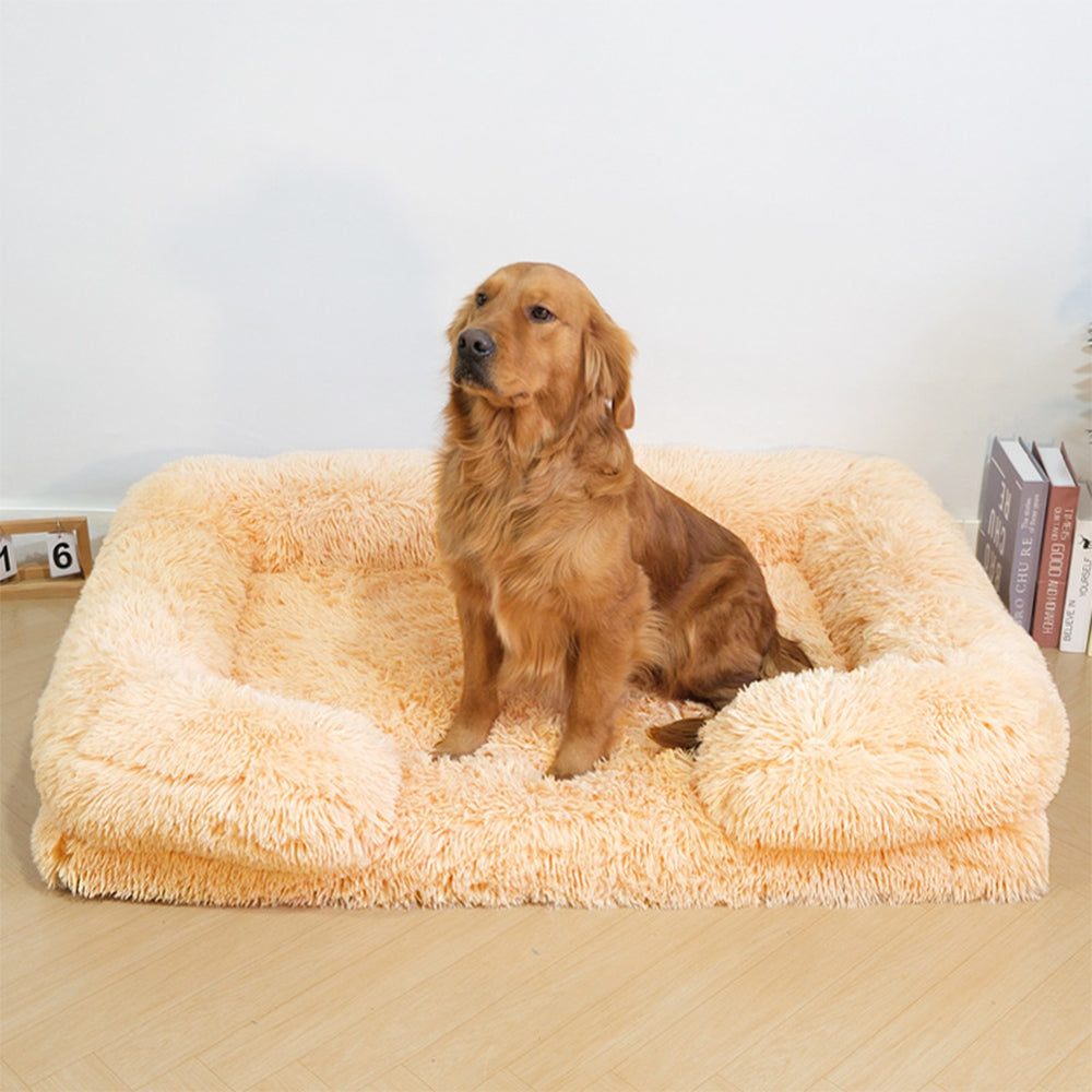 Long Plush - Square Surround Support Deep Sleep Dog Bed