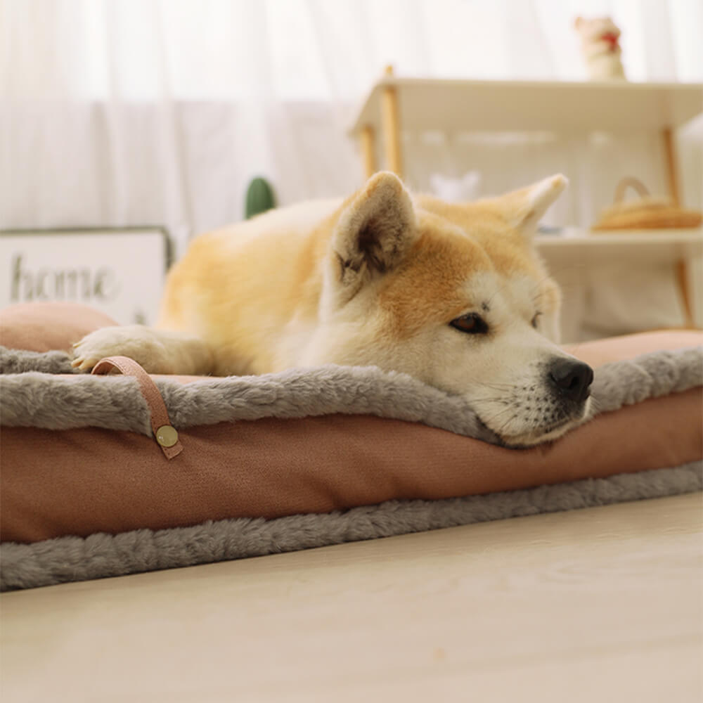 Lujosa cama retro de piel sintética para perros con sueño profundo y almohada