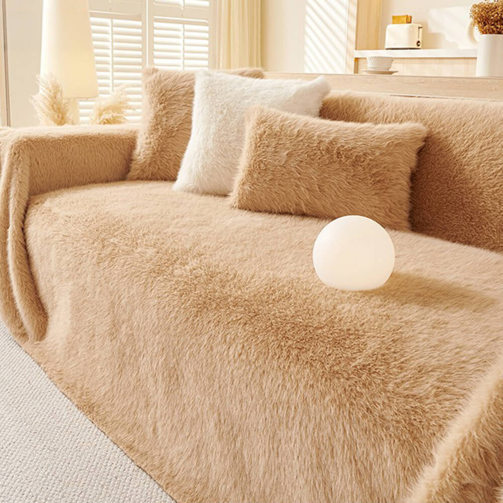 Luxury Skin-Friendly Long Faux Fur One-Piece Multi Functional Couch Cover