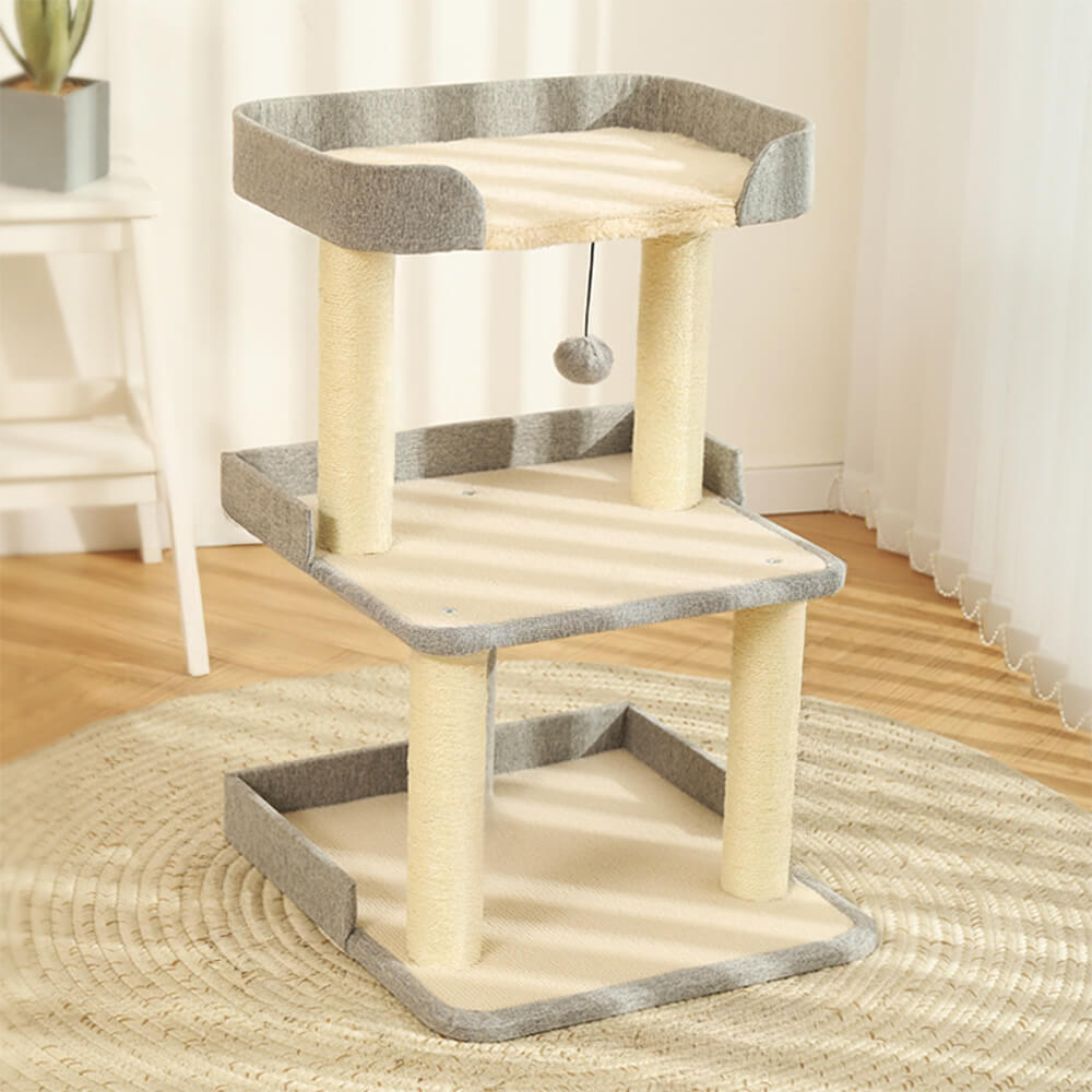 Minimalist Three-Level Step-Style Durable Sisal Cat Tree