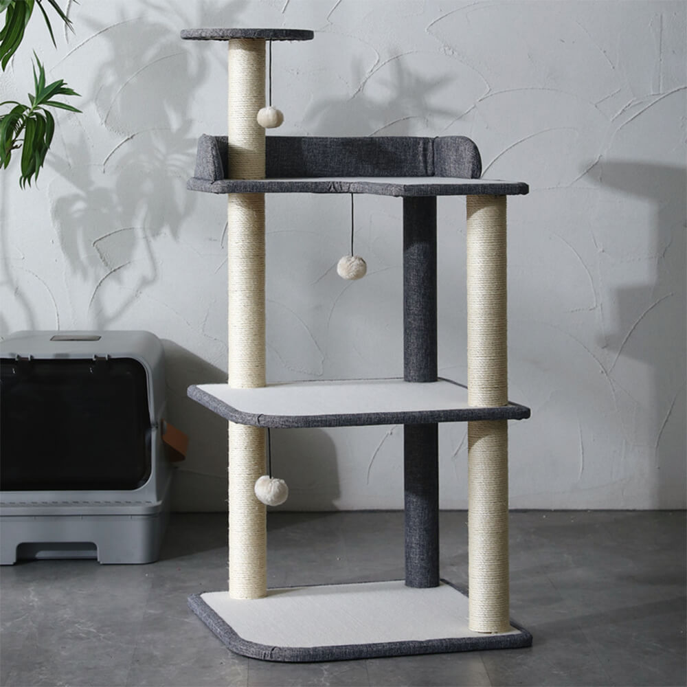 Minimalist Three-Level Step-Style Durable Sisal Cat Tree