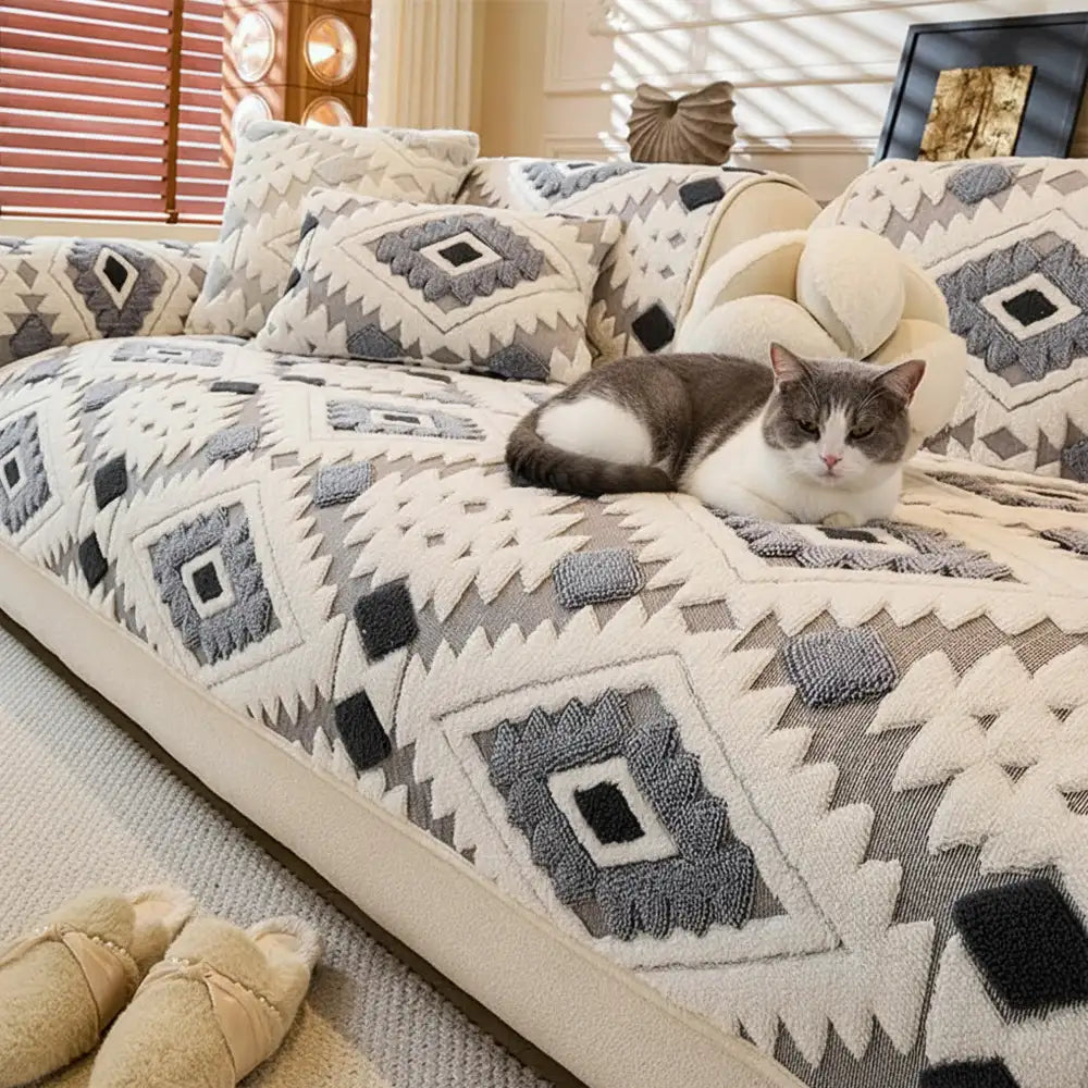 Chenille Art Corrugated Breatable No-Slip Couch Cover Coach