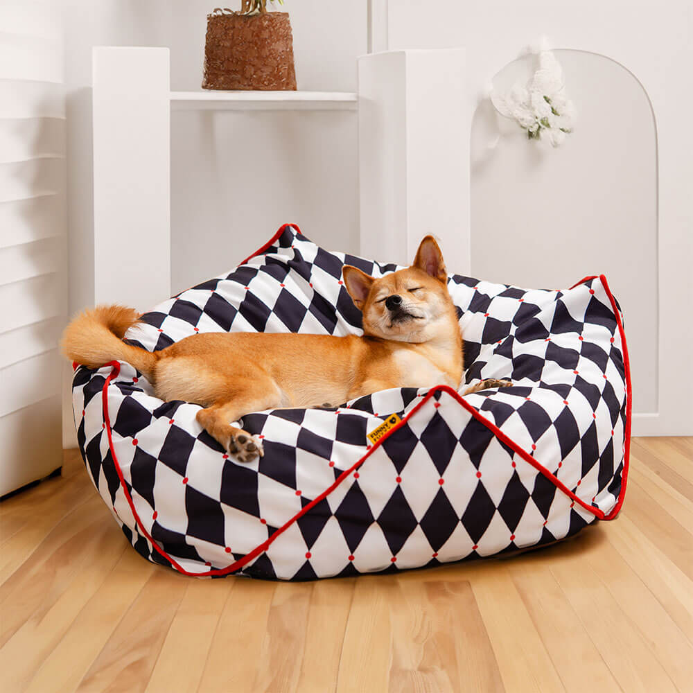 Cama para perros con forma de puf calmante poligonal FunnyFuzzy