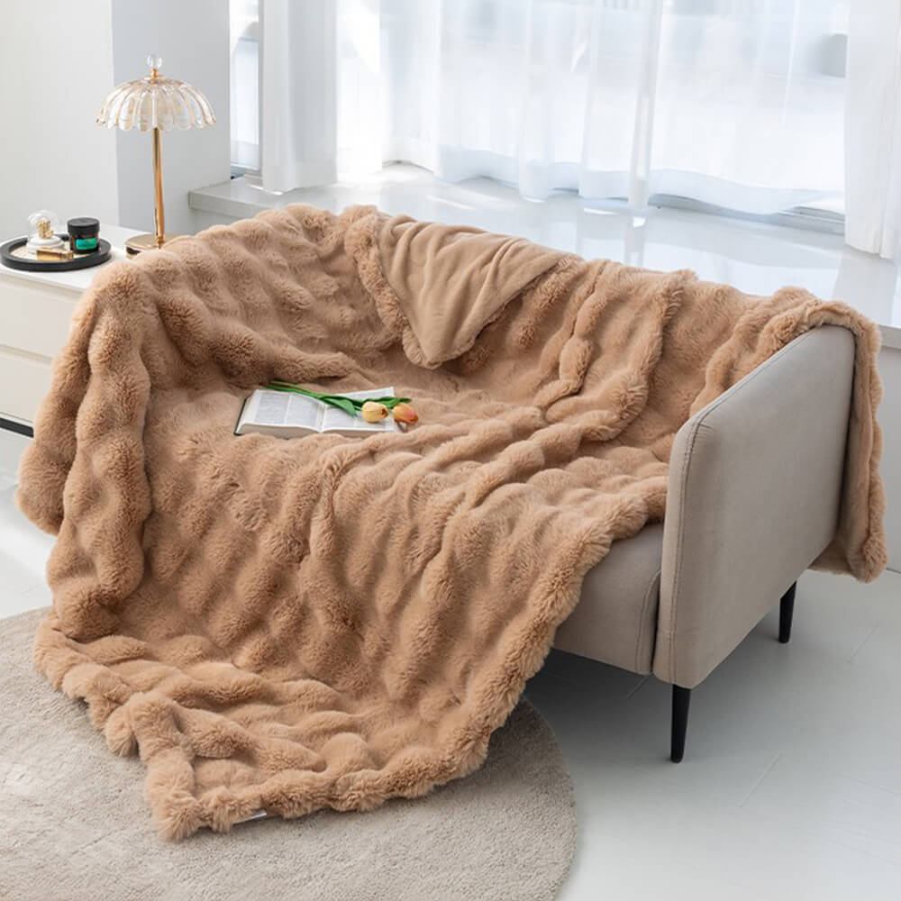 Premium Bubble Double Layer Thickened Faux Rabbit Fur Blanket