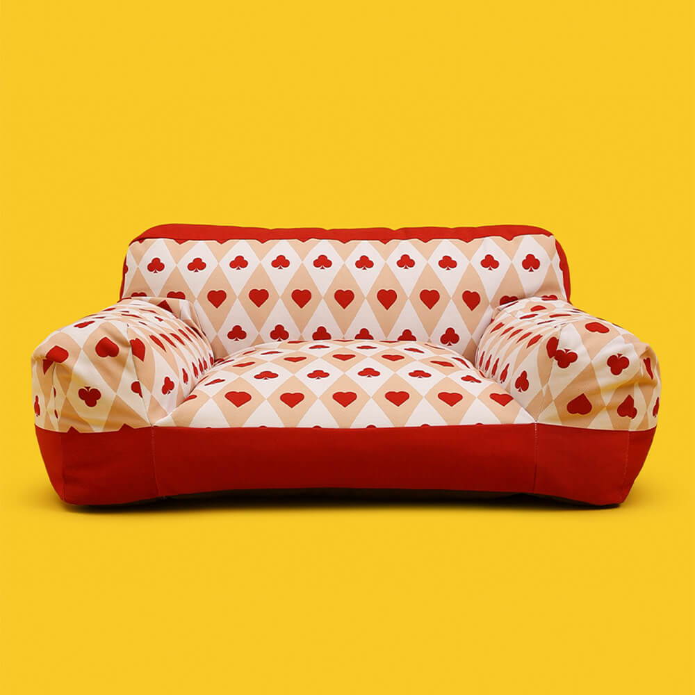 Sofá cama retro para mascotas con forma de corazón rojo, sofá cama para perros con soporte completo