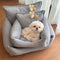 Rustic Corduroy Plaid Patchwork Dog Sofa Bed with Toy